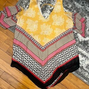 DR2 Women's Blouse with Yellow and Pink Geometric Design